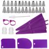 Set de 34 Boquillas Decorativas de TPU Morado de 12 pulgadas con Cepillo de Limpieza, Manga para Exprimir Crema, Rascador Herramienta DIY