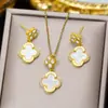 Moda Versátil Estilo Influencer Tendencia Collar de Trébol de Cuatro Hojas Microincrustado para Mujer, Conjunto de Joyería Exquisito de Lujo Ligero de Nicho, Venta Caliente Personalizado