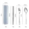 Acero Inoxidable Portátil Vajilla Palillos Tenedor Cuchara Estudiante Fiesta Oficinista Juego de Tres Piezas Regalo para Adultos Juego de Vajilla