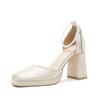 Nuevos Zapatos de Tacón Alto con Plataforma de Satén y Perlas de Punta Cuadrada para Mujer, Primavera 2026, Zapatos de Tacón Grueso Individuales para Mujeres Pequeñas