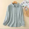 ¡100% algodón! Camisa de mujer de gasa de algodón de doble capa, raya vertical, hilo teñido, corte holgado, cuello puntiagudo elegante, manga larga