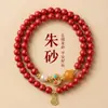 Colección Original de Pulseras de Doble Círculo de Cinabrio Mineral, Cuentas de Jade Arena Dorada Morada de Alto Contenido, Amuleto de la Fortuna, Joyería de Pulsera para Hombres y Mujeres, Venta al por Mayor de Regalos