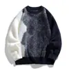 2025 Nova Malha Degradê Masculina Outono e Inverno Estilo Preguiçoso Sulfato de Cobre Vestuário Imitação de Pele de Vison Casaco de Malha com Gola Pequena