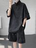 Traje de Manga Corta Tie-Dye con Media Cremallera para Hombre Ins Verano Talla Extra Talla Extra Moderno Gente Gorda Camiseta Holgada Shorts Dos Piezas