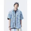 Diseño Retro Americano Calle Principal Lavado Tie-Dye Desgastado Casual Camisa Verano Nuevo Estilo Unisex Manga Corta Moderno