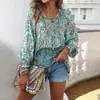Kaikuo Europa y Estados Unidos estación europea transfronteriza Amazon camiseta estampada para mujer 2025 otoño temperamento comercio exterior cuello en V manga larga top