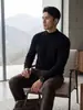 Suéter de imitación de alta calidad para hombre 100% cachemira pura, cuello semi-alto, tejido de punto casual de negocios para otoño e invierno, camiseta básica de color liso