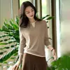 Suéter Casual Versátil de Punto Fino de Lana con Bloques de Color, Cuello Redondo, Manga Larga y Bolsillos, Top Elegante Versátil para Mujer para Primavera y Otoño