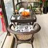 Cadeira de vime com três peças, combinação de mesa de chá para lazer, pátio, cadeira Teng Teng, mesa de vime para áreas externas e cadeira, varanda, mesa de chá e cadeira