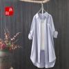 Camisa de Algodón y Lino para Mujer 2026 Primavera y Otoño Nuevo Estilo Holgada de Manga Larga Camisa Superior Ropa Exterior Adelgazante de Longitud Media Chaqueta Pura para Mujer