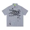 Camisa a Cuadros de Manga Corta con Estampado de Letras tipo Splash para Hombre, Nuevo Estilo Universitario Primavera/Verano, Top Casual Holgado Personalizado para Parejas