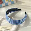 Diadema de ala ancha a cuadros de rayas azules, Diadema de mezclilla moderna y versátil, Para salir, Accesorios para el cabello con pasador, Nuevo de primavera y verano