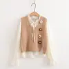Roupas de primavera estilo universitário japonês camisa de manga comprida com babados + Colete suéter floral terno feminino de duas peças moda