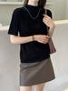 Hengjia QzlJacquard de Triacetato de Alta Qualidade Suéter de Manga Meia-Manga Moda Feminina Chique Gola Meia-Alta Camisa Básica