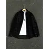 Camisa a cuadros azul marino vintage para hombre, camisa de manga larga estilo americano otoñal con hombros normales, chaqueta cárdigan casual para pareja