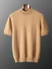 Nueva Temporada Primavera y Otoño Camiseta de Punto de Cachemira Sin Costuras para Hombre de Manga Corta Camisa Casual de Punto Base de Lana con Cuello Semi Alto