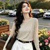 Exportación transfronteriza, camiseta de manga larga con estampado de malla de doble capa, ropa de maternidad para mujer, cuello redondo, efecto adelgazante, diseño de bloques de color, para mujeres de mediana edad y mayores