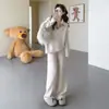 Roupa de Maternidade de Alta Qualidade Inverno Nova Moda Gola Lapela Espessa Tricô Pulôver Calças de Perna Larga Look Emagrecedor Conjunto de Duas Peças