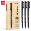 Plumas Finas Deli 375514, Caja de 12, Plumas Pequeñas para Caligrafía, Recargables, Punta Suave y Dura para Práctica de Caligrafía