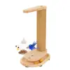 Arranhador Vertical para Gatos em Madeira Maciça com Sisal, Pista Dispensadora de Ração, Disco Giratório e Brinquedo Sonoro para Autoentretenimento e Alívio do Tédio Suprimentos para Pets