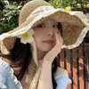 Chapéu de Palha de Topo Plano com Laço e Franjas para Mulheres, Chapéu de Sol Tecido à Mão Estilo Japonês Havaiano para Férias de Verão na Praia