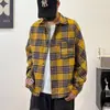 Camisa retrô americana, versátil e moderna, com uma vibe Harajuku, camisa xadrez de manga comprida da moda retrô americana