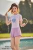 Traje de Baño para Mujer Nuevo con Letras Estampadas Espalda Descubierta Sexy Estilo Universitario Conservador Cubre Vientre Adelgazante Deportivo Traje de Baño Conjunto de Dos Piezas