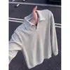 Camisa Polo de Punto con Rayas Verticales Estilo Old Money para Hombre Otoño Camiseta de Manga Larga American Cleanfit Sudadera Versátil para Pareja