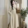 Roupas de Outono para Gestantes Jingqi 2025 Nova Moda Conjunto Vestido de Veludo Cotelê Peça Dupla de Tricô Estilo Outono