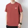 Camiseta de Algodão Puro Masculina Manga Curta Verão Solta Algodão Manga Meia Manga Gola Redonda Camiseta Básica Tendência Estampa de Letras Top