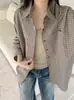 Camisa de Cuadros Café Estilo Coreano Retro para Mujer 2026 Nueva Primavera/Verano Holgada Adelgazante Manga Larga Camisa Top Ropa Exterior