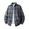 Nova Camisa Masculina de Manga Longa Transfronteiriça 2026, Estilo Hong Kong Solta com Bolso Único Xadrez Casual, Atacado Masculino