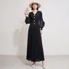 Traje plisado vintage estilo francés para mujer en otoño, con cuello en V, entallado a la cintura, cárdigan plisado con mangas abullonadas y una falda larga plisada de cintura alta