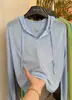 Camiseta Informal con Capucha para Mujer 2025 Moda Coreana Sencilla Versátil Holgada Camiseta de Alta Gama para Mujer