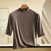 Top de otoño de modal con cuello semi-alto, camiseta de manga de 5 puntos con cuello medio para mujer, adecuada para usar en capas o sola, top fino y ajustado.
