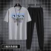 Terno de calça de manga curta masculino 2022 Novo Jovem Masculino esportivo casual gola redonda moderno estampado conjunto de duas peças