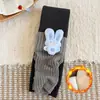 Ropa de abrigo gruesa y versátil con forro polar para niñas Otoño Invierno Pantalones de capa base Cubrecalcetines de conejito Patchwork Pantalones largos cálidos integrales de forro polar para niños