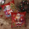 Funda de Almohada Estampada de Reno y Muñeco de Nieve Navideño Set Azul de Cuatro Piezas Funda de Cojín de Atmósfera para Sofá de Sala de Estar Navideña Respaldo