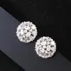Pendientes de botón redondos de diamante de colores brillantes, Pendientes de circonita hueca de diamantes completos de lujo ligero, Pendientes versátiles de alta gama, Venta al por mayor desde el fabricante