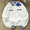 Moletom Spliced de Gola Polo Falso Duas Peças com Estampa de Letras de Marca da Moda para Mulheres, Blusa Solta Casual Estilo Americano de Nicho para Outono e Inverno