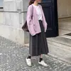 Saia plissada de tweed grossa estilo coreano, cintura alta, modeladora, casual, perna larga, para mulheres, outono/inverno 2026