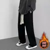 Pantalones casuales para hombre para otoño e invierno, marca de moda versátiles de tejido con cordón, pierna recta, pantalones deportivos, forro polar, corte holgado, hasta el suelo