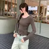 Camiseta de Manga Larga con Cuello Redondo para Mujer de Principios de Otoño, Nueva Camisa Ajustada de Lana para Capa Interior