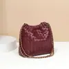 Bolsa de Palha tipo Balde Bolsa de Ombro Versátil Pequena Fresca de Couro Portátil Bolsa Transversal Bolsa de Ombro com Corrente Bolsa tipo Balde