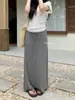 Falda Recta de Rayas Estilo Miu Vintage con Cordón y Cintura Elástica para Mujer, Moda Coreana de Verano Falda Sudadera Casual de Línea A con Abertura