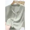 Cardigan de botões elegante de manga comprida outono 2026 novo modelo seda de amoreira e lã de ovelha alta qualidade solto feminino