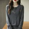 Cárdigan de Punto de Lana Fina con Cuello Redondo 2026 Nuevo Estilo Primavera/Verano con Cuello de Pedrería, Top Elegante Holgado y Versátil para Mujer