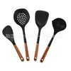 Juego de espátulas de silicona, resistentes a altas temperaturas, para utensilios de cocina antiadherentes, espátula de cocina con mango de madera, cuchara para sopa, herramientas de cocina para el hogar