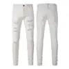 Versátiles Modernos Moda Americana Casual Streetwear Jeans Blancos para Hombre Corte Delgado Elásticos Rasgados Pantalones Blancos para Hombre