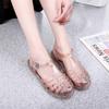 Sandalias de punta cerrada para mujer, zapatos transparentes de color sólido con agujeros, nuevas sandalias planas transpirables y huecas para uso exterior informal de primavera y verano